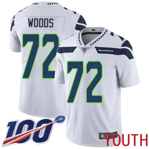Seattle Seahawks Limited White Youth Al Woods Road Jersey NFL Football 72 100th Season Vapor Untouchable